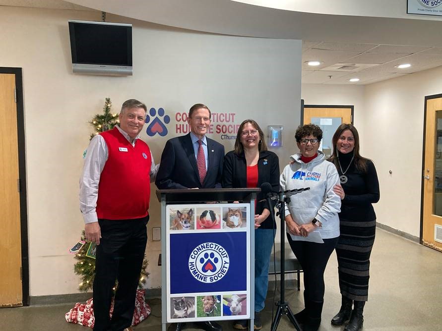 Blumenthal joined animal rights advocates to celebrate Senate passage of the Big Cat Public Safety Act, bipartisan legislation prohibiting the ownership of big cats like lions and tigers and outlaws public contact with cubs. 